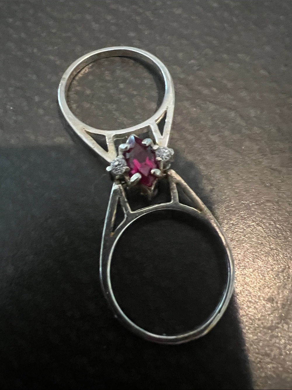 925 Double Ring with CZ Cluster FLIP RING.FLIP HER OVER AND RUBY - Picture 2 of 8